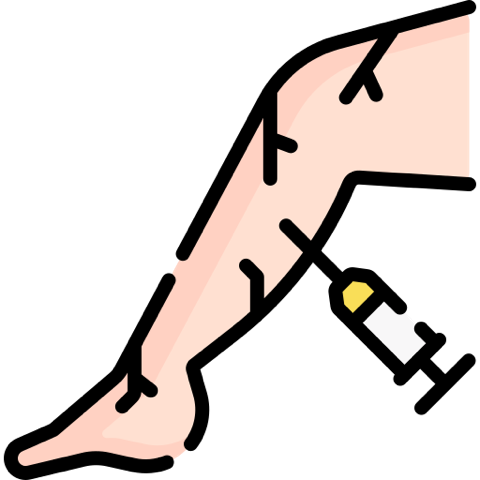 Venous leg icon with a syringe to represent varicose