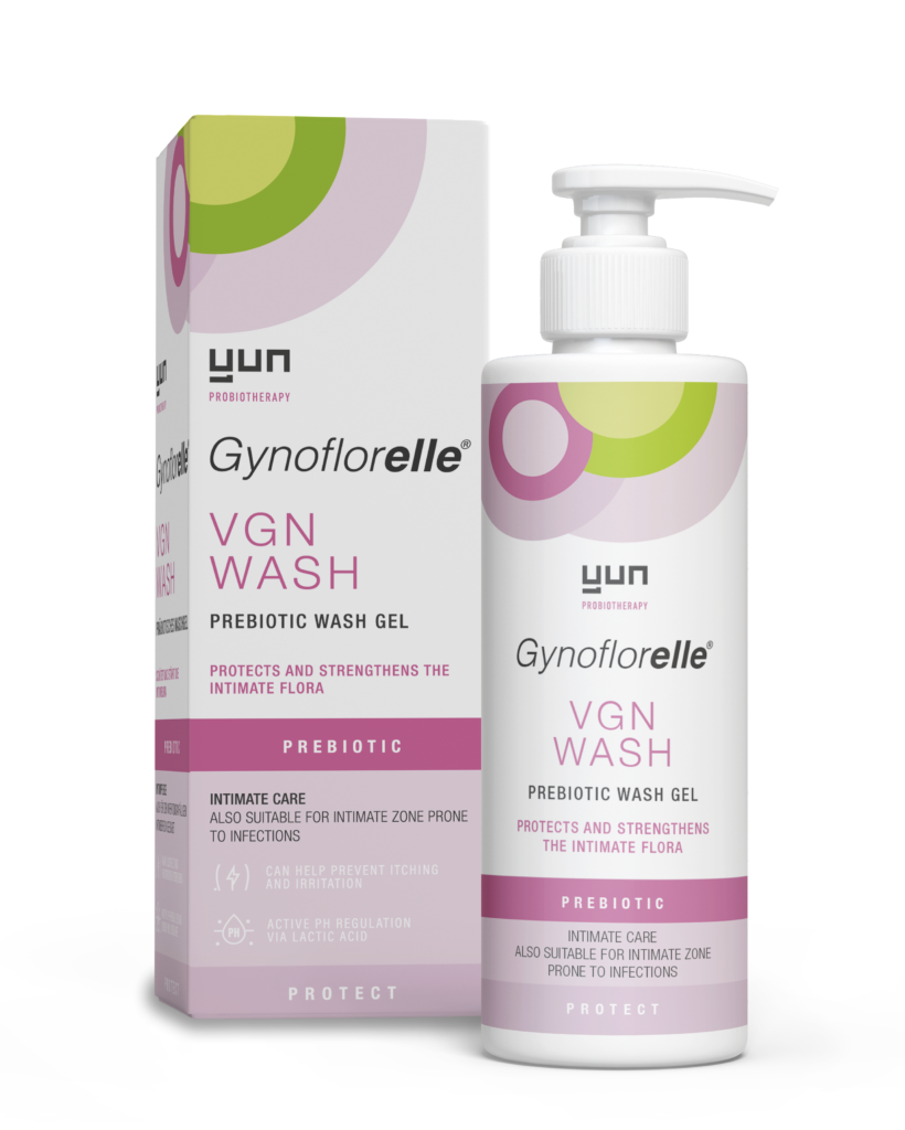 Bottle of Gynoflorelle® VGN Prebiotic Wash Gel with its box